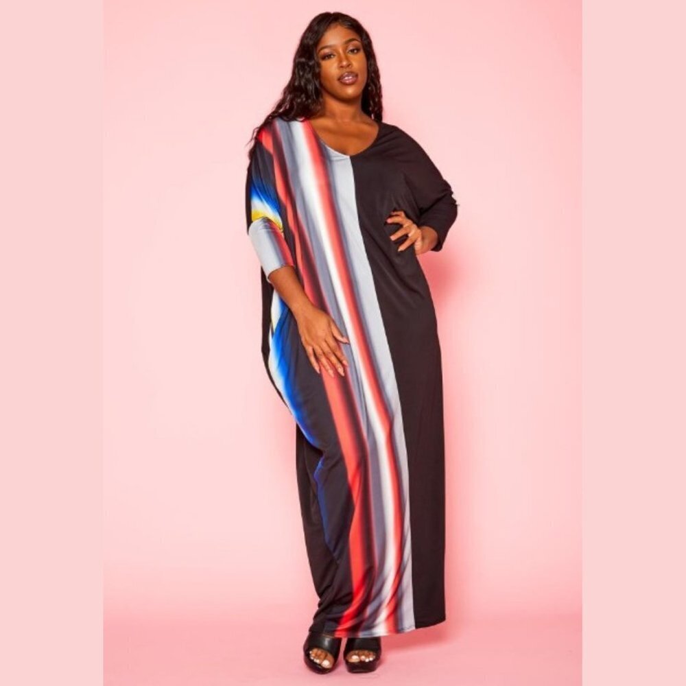 Viva Curvy Women's Multicolor Gradient Stripe Maxi Dress - 1XL